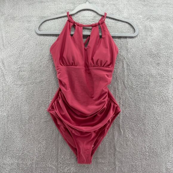 CupShe Swimsuit Women L Soft Red One Piece Halter Key Hole Padded - Picture 1 of 14